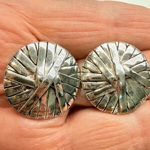 925 Sterling Silver Round Earrings Pierced Textured